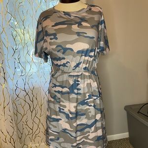 Kuiyage Camo Dress with Gathered Waist and Tie In Back | Size XL